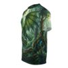 Green dragon in a luminous forest, with glowing flora and gnarled trees. This all over print t-shirt captures fantasy.