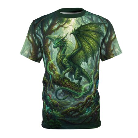Vibrant Forest Dragon All-Over Print Tee — Enchanted Woodland Fantasy Shirt – eye-catching full print casual top