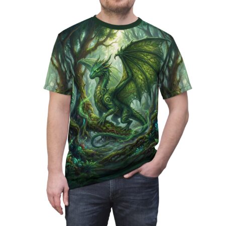 Vibrant Forest Dragon All-Over Print Tee — Enchanted Woodland Fantasy Shirt – eye-catching full print casual top