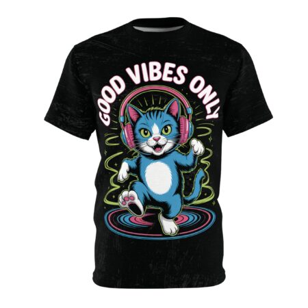 Alternative view of Good Vibes Only Cat Tee | Fun Unisex All Over Print T-Shirt