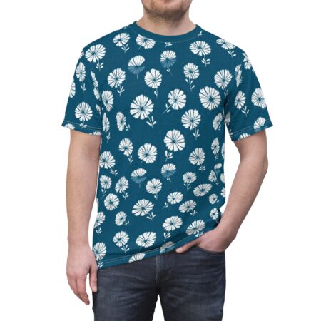 Bold Indigo Shibori Floral All-Over Print Tee – high-quality graphic streetwear t-shirt