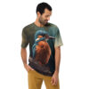 Vibrant kingfisher bird all over print sublimation tee, detailed realistic avian graphic on a seamless wrap around design.