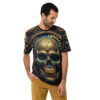 Ornate gold and teal gears and a detailed steampunk skull cover this 3D graphic t-shirt.