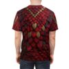 Deep red and metallic gold scales cover this all over print apparel, detailed with a reptilian texture.