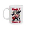 A cartoon cow winks and holds a red rose in its mouth. The mug features the text 