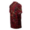 Red and gold feathered scales cover this all over print apparel, depicting a reptilian texture with metallic accents.