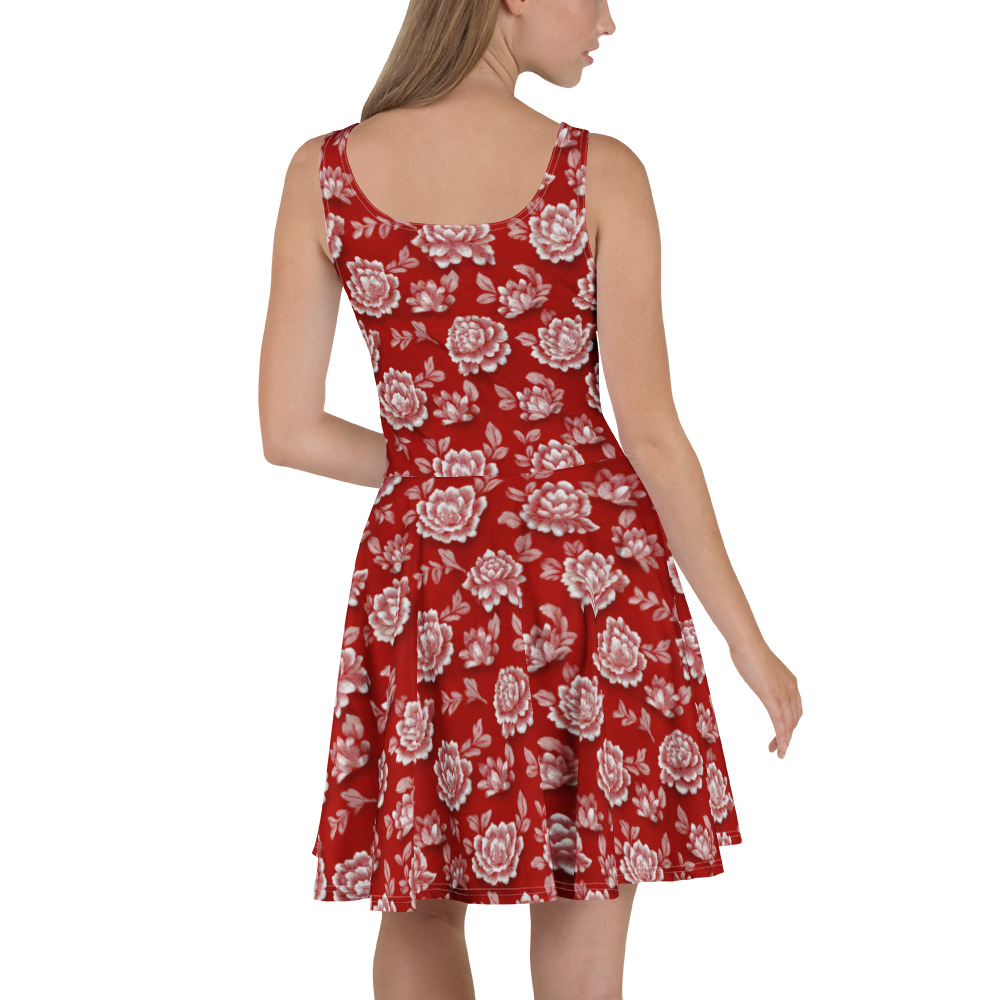 Stylish Red Flower Skater Dress - Floral Pattern – soft and breezy skater dress