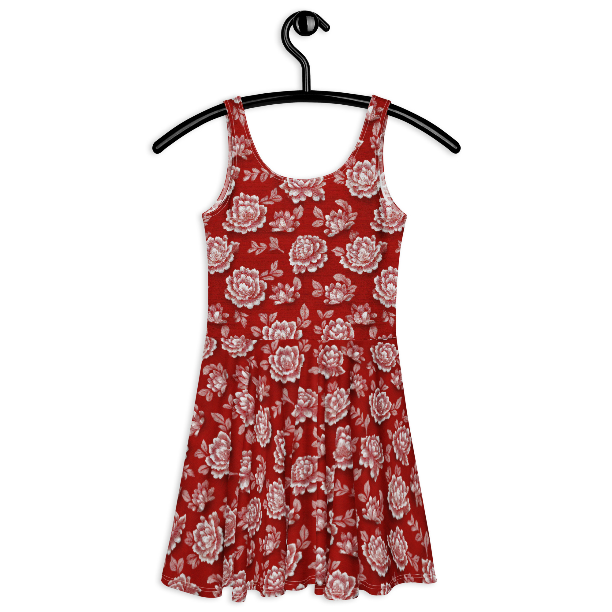 Stylish Red Flower Skater Dress - Floral Pattern – soft and breezy skater dress