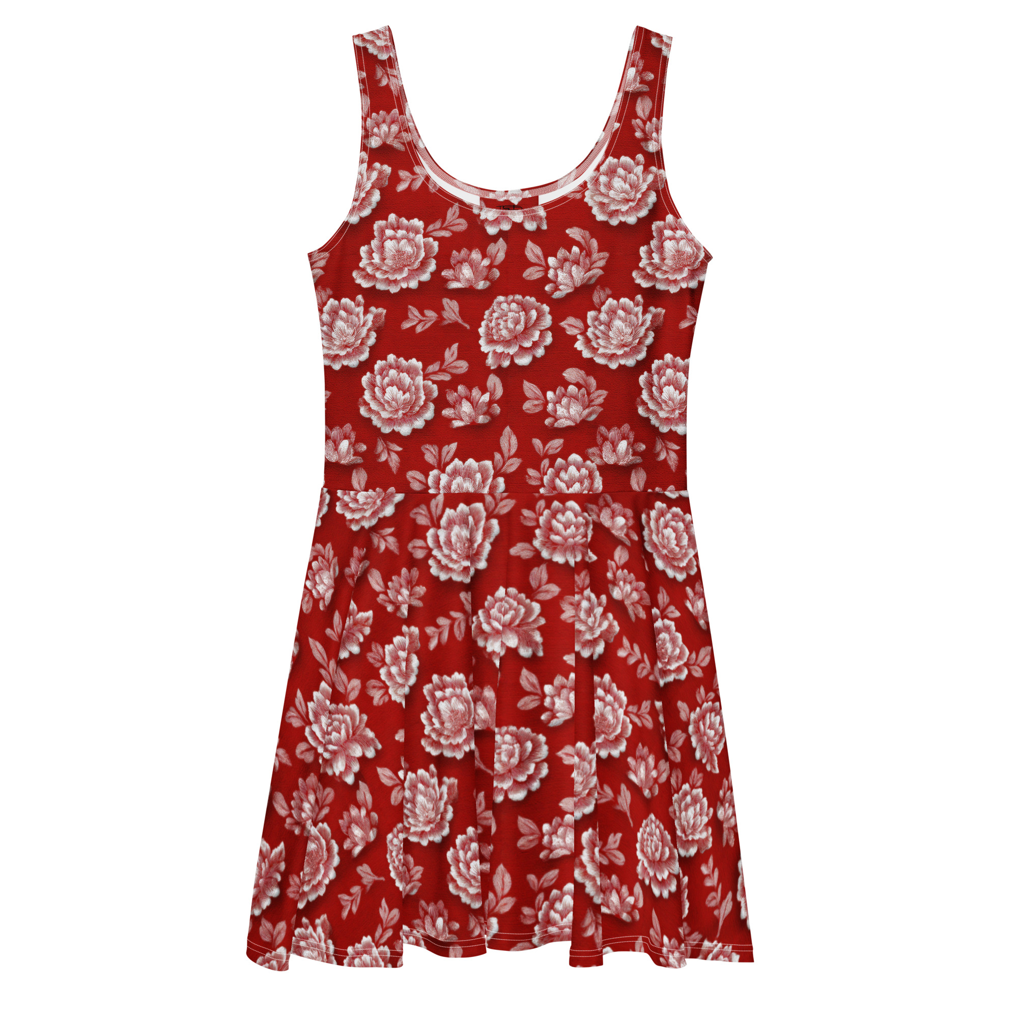 Stylish Red Flower Skater Dress - Floral Pattern – soft and breezy skater dress