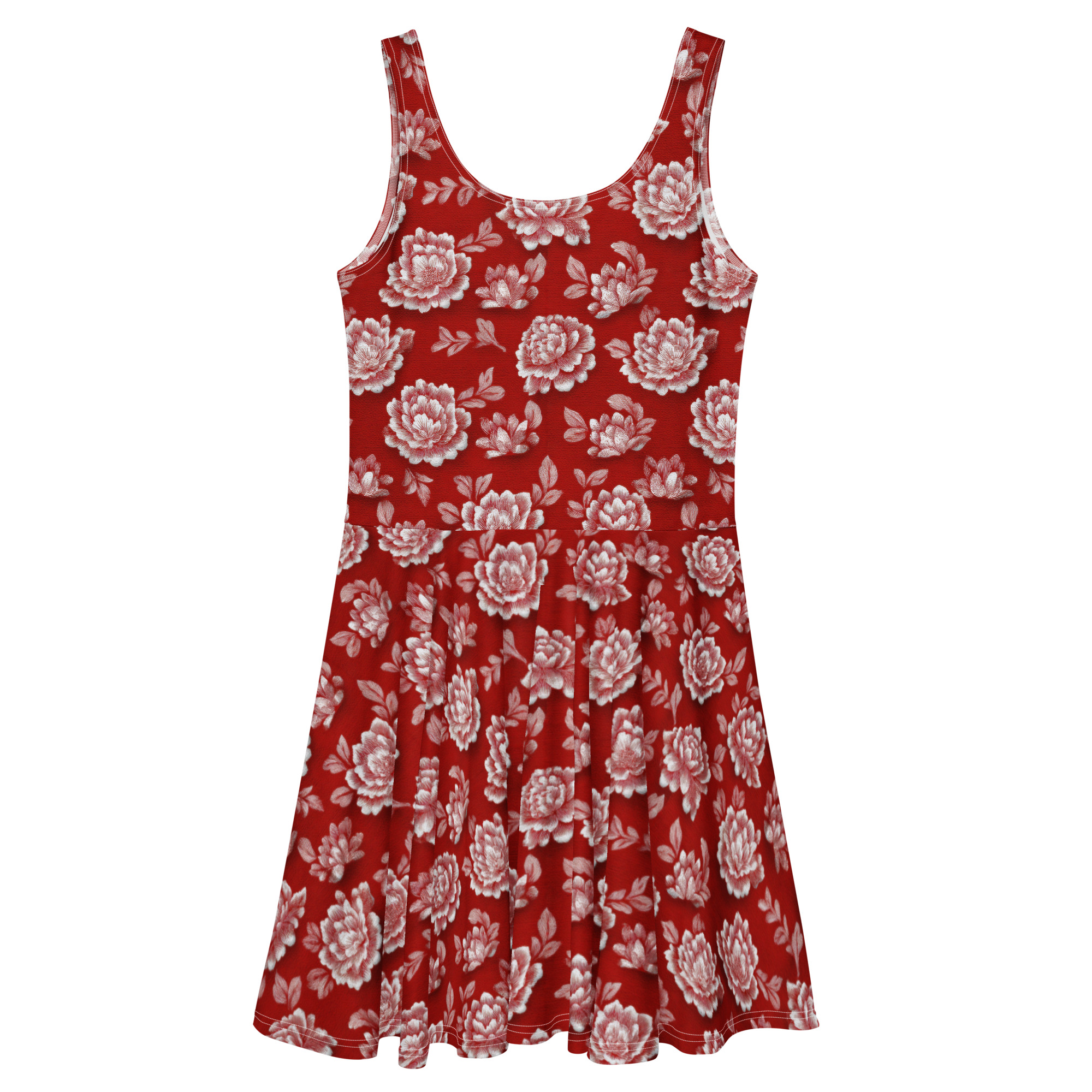 Stylish Red Flower Skater Dress - Floral Pattern – soft and breezy skater dress