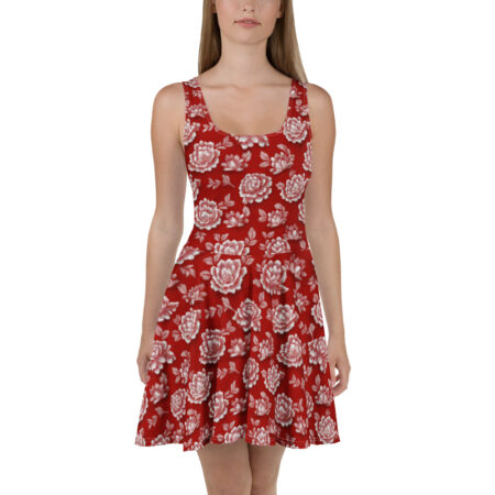 Stylish Red Flower Skater Dress - Floral Pattern – soft and breezy skater dress