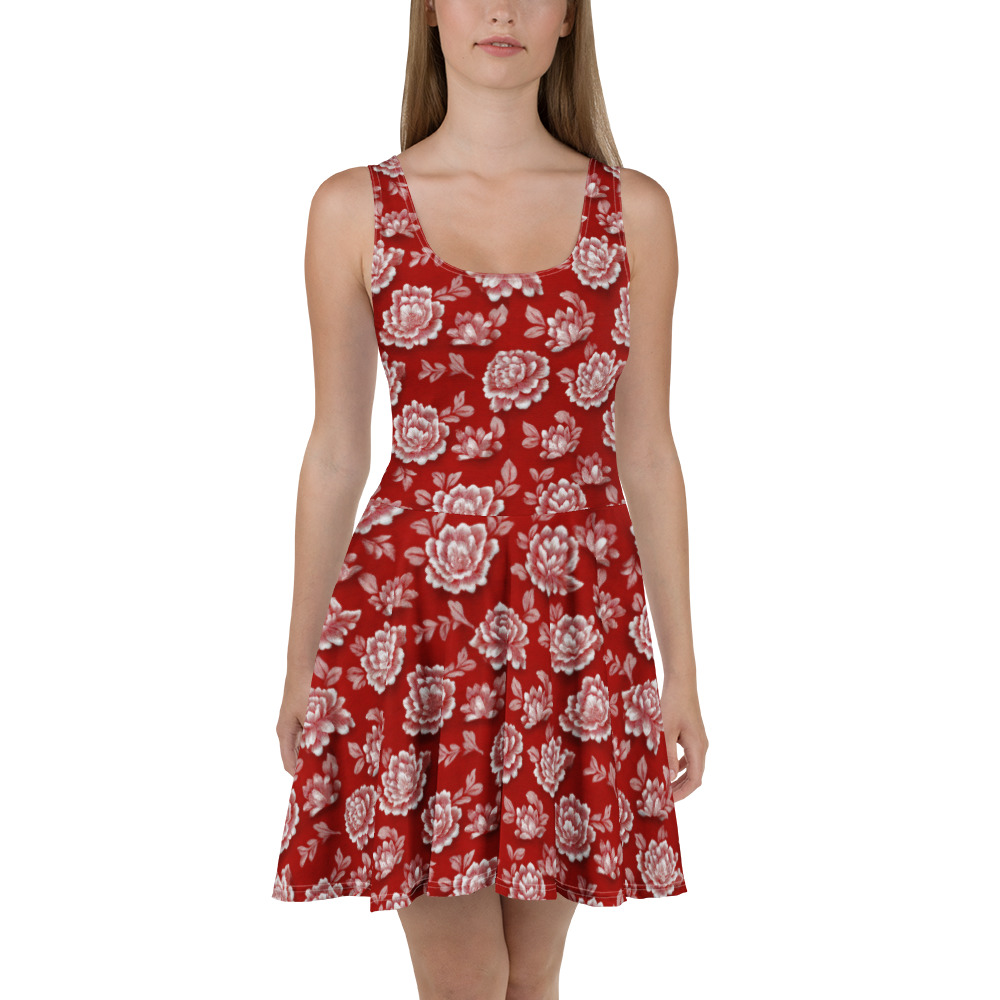 Stylish Red Flower Skater Dress - Floral Pattern – soft and breezy skater dress