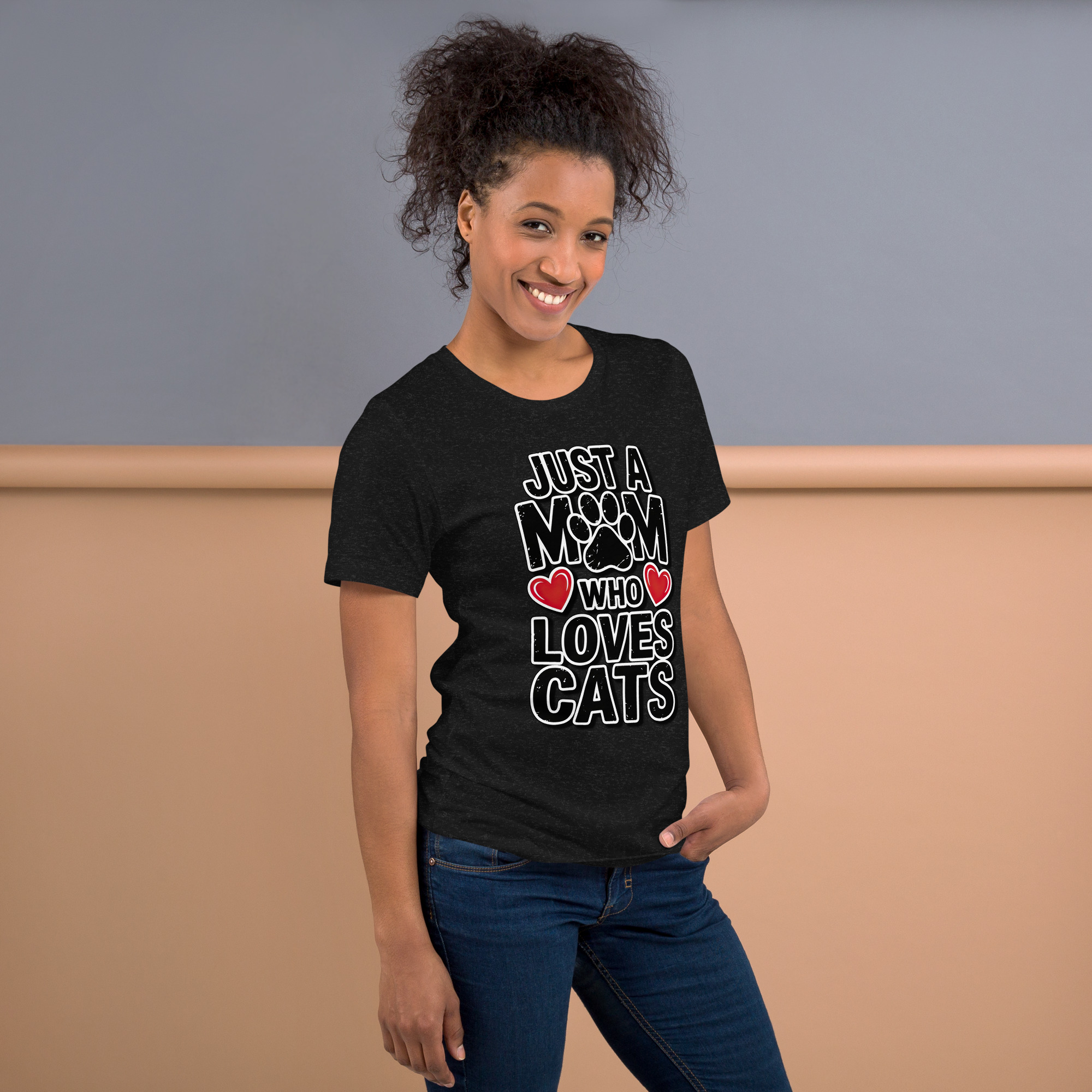 Premium Just a Mom Who Loves Cats T-Shirt — Cute Cat Mom Paw & Hearts Tee Unisex t-shirt – soft all-over print unisex tee