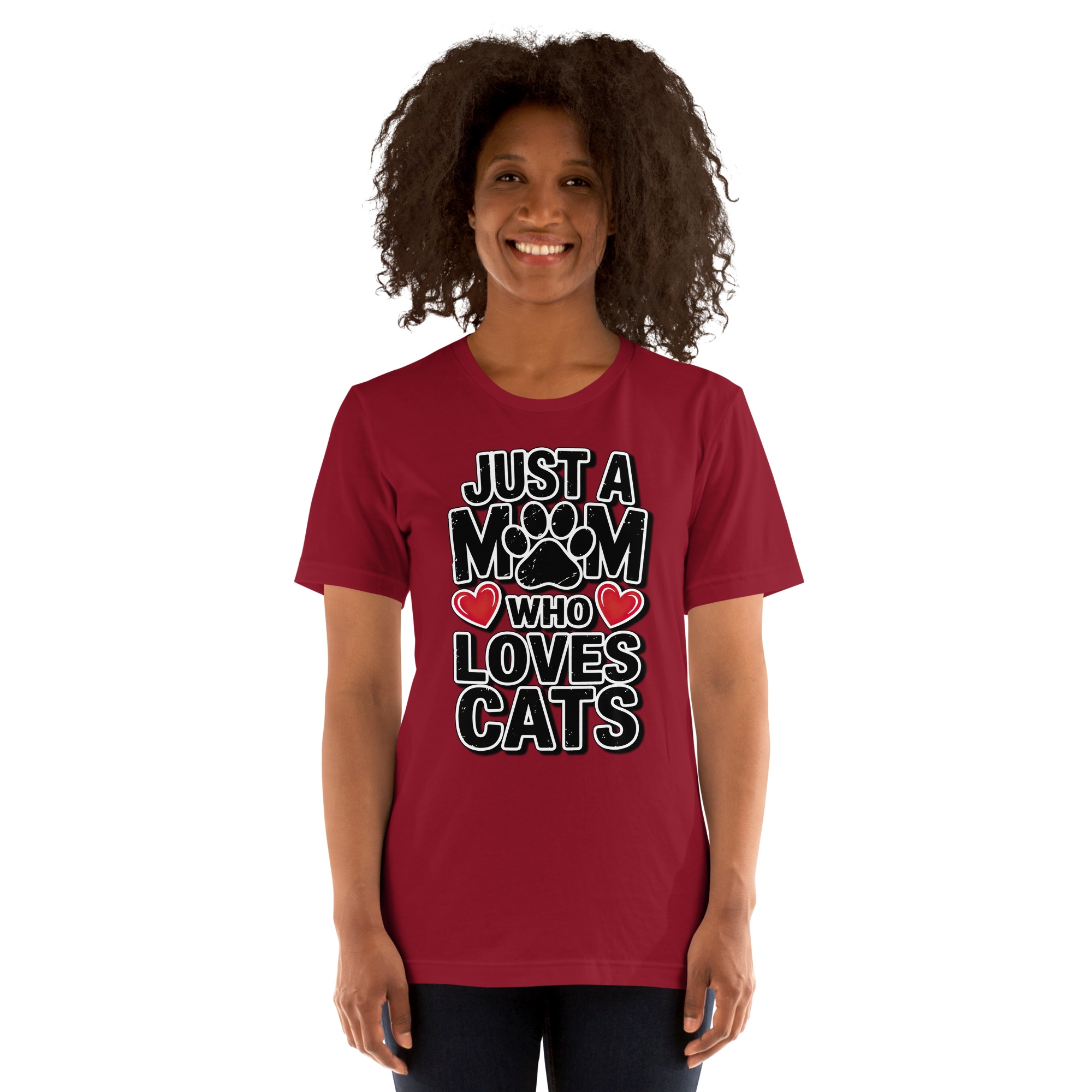 Premium Just a Mom Who Loves Cats T-Shirt — Cute Cat Mom Paw & Hearts Tee Unisex t-shirt – soft all-over print unisex tee