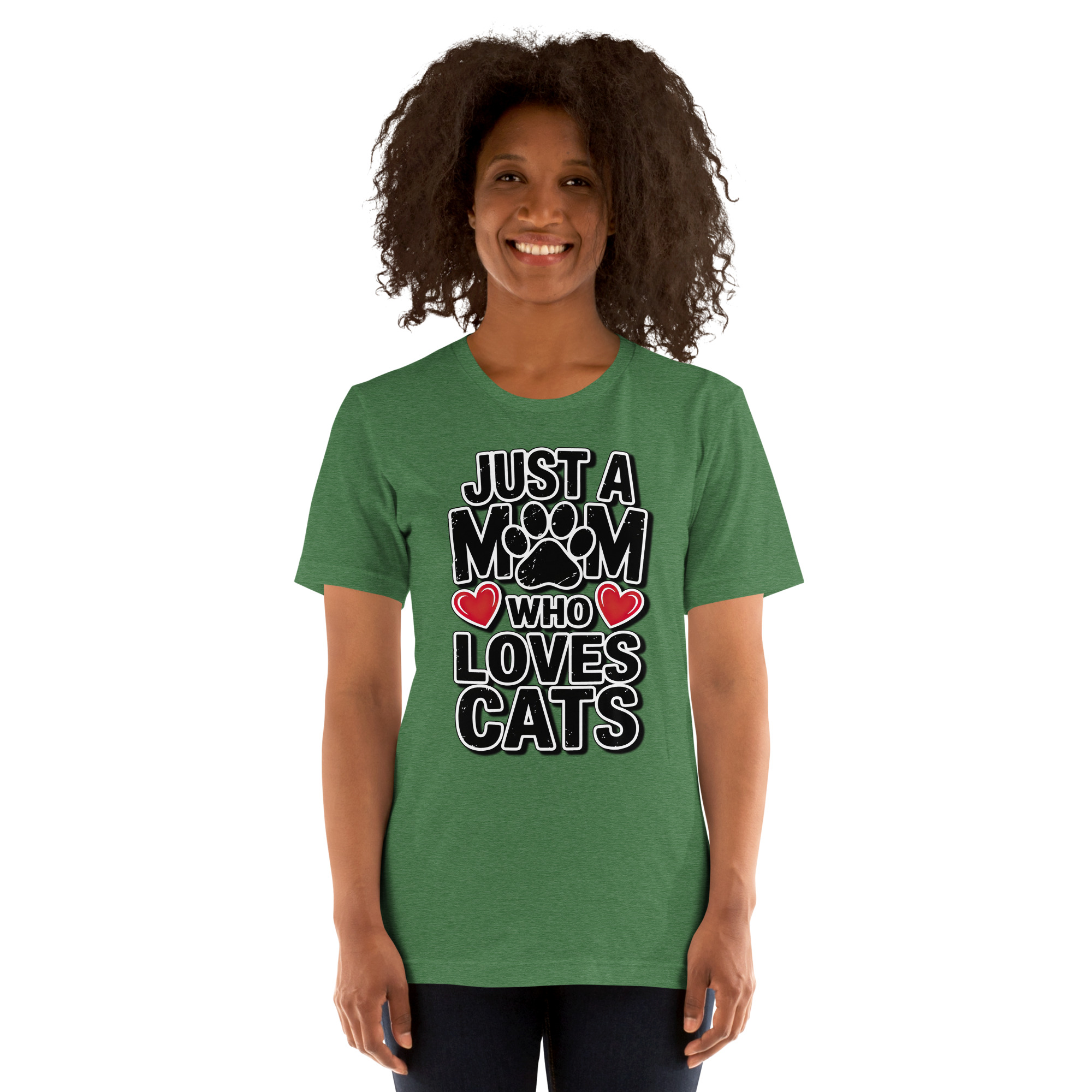 Premium Just a Mom Who Loves Cats T-Shirt — Cute Cat Mom Paw & Hearts Tee Unisex t-shirt – soft all-over print unisex tee