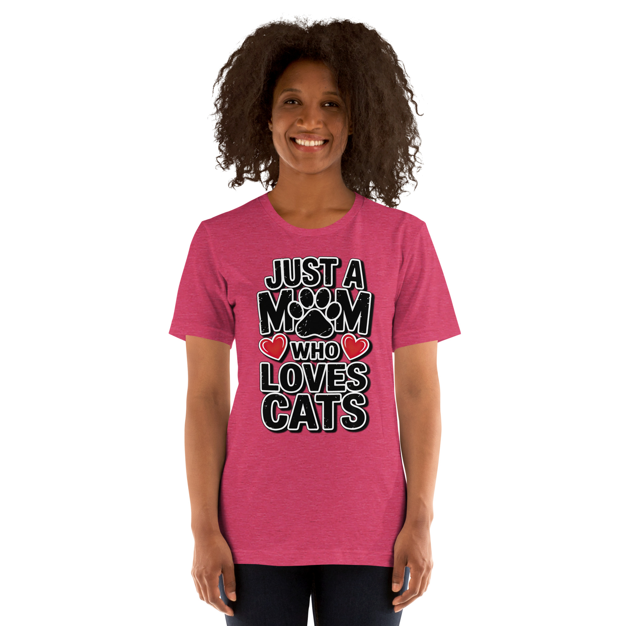 Premium Just a Mom Who Loves Cats T-Shirt — Cute Cat Mom Paw & Hearts Tee Unisex t-shirt – soft all-over print unisex tee