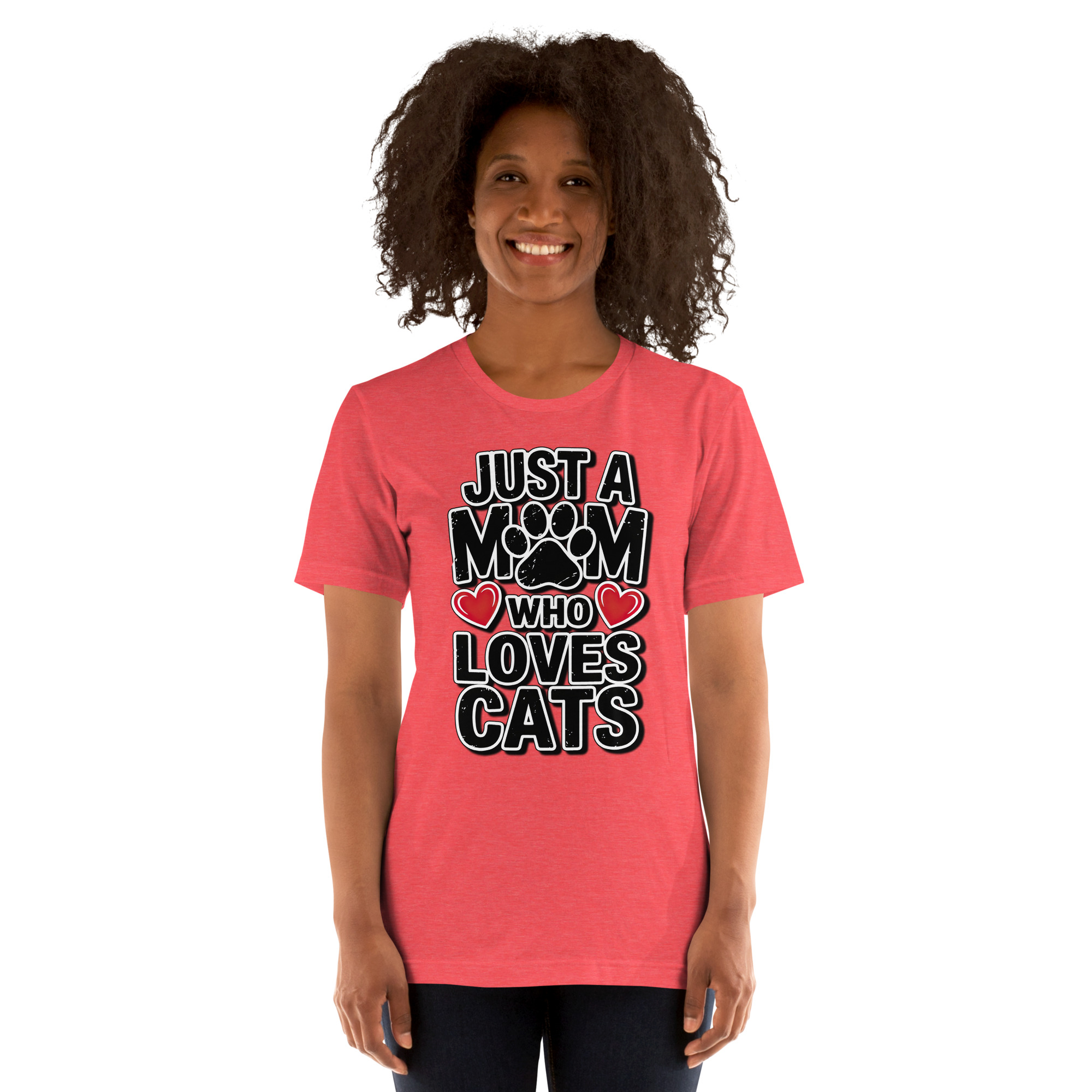 Premium Just a Mom Who Loves Cats T-Shirt — Cute Cat Mom Paw & Hearts Tee Unisex t-shirt – soft all-over print unisex tee