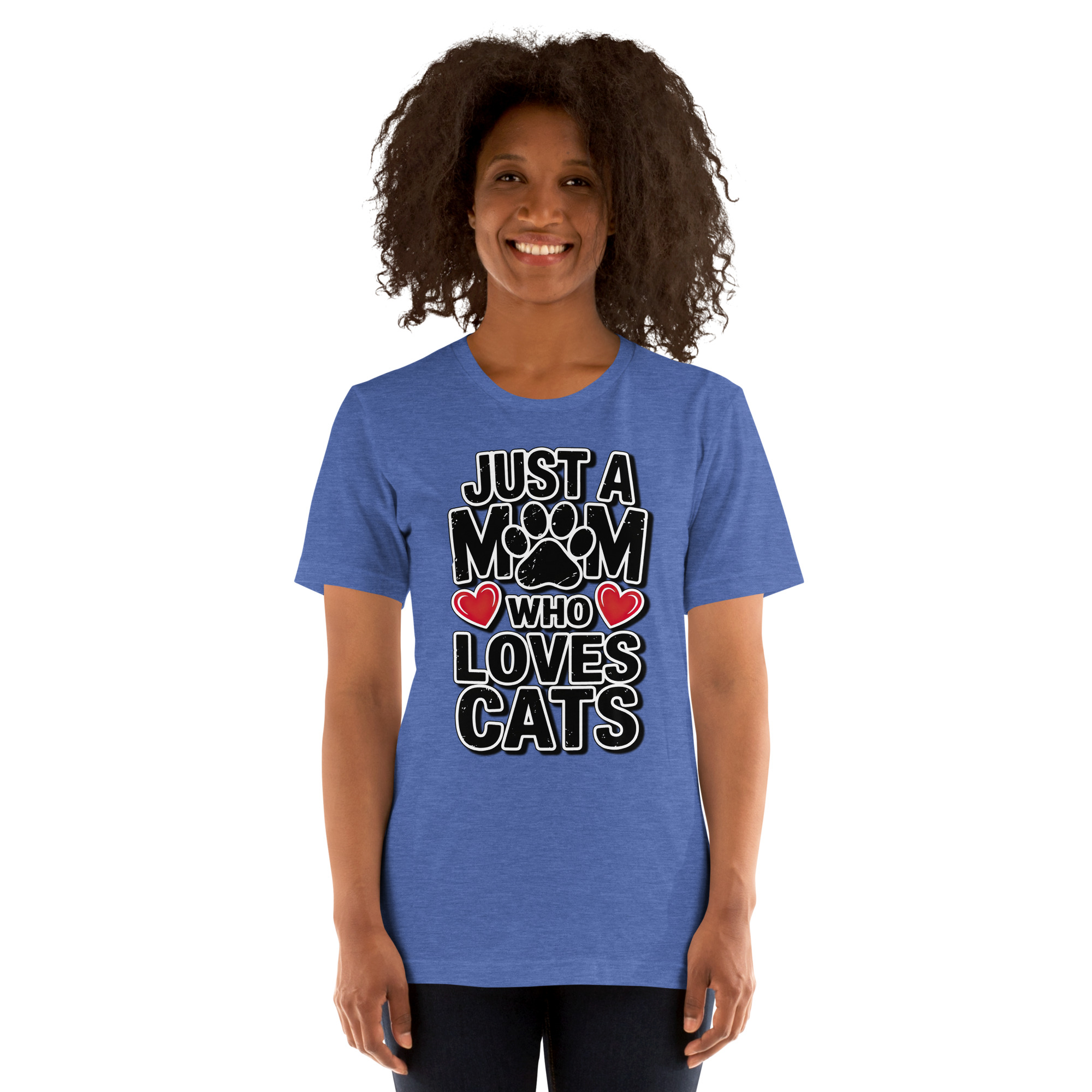 Premium Just a Mom Who Loves Cats T-Shirt — Cute Cat Mom Paw & Hearts Tee Unisex t-shirt – soft all-over print unisex tee