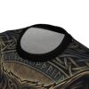Metallic silver and gold Celtic knotwork and runes cover this sublimation graphic tee, with a fierce wolf illustration detailed throughout the pattern.