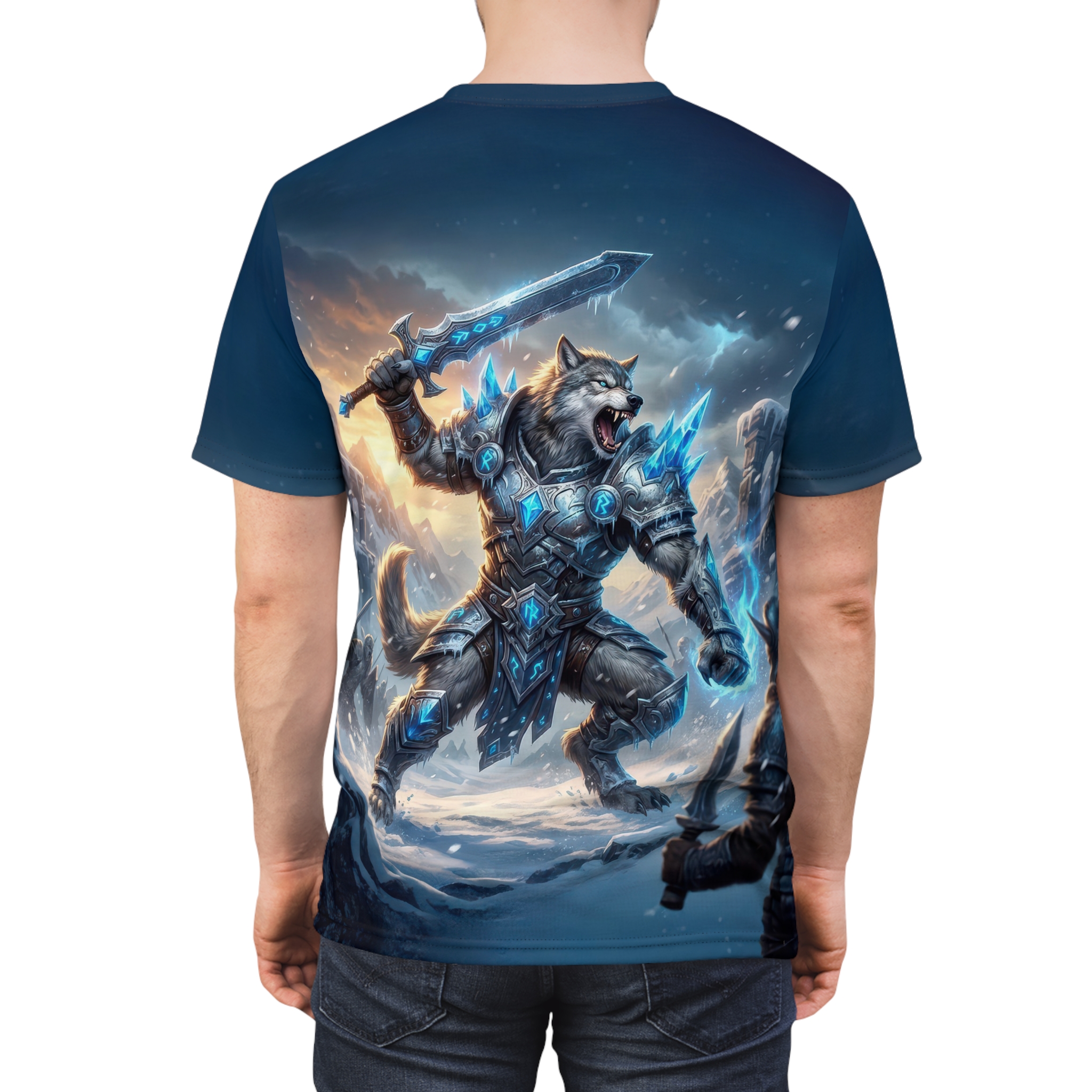 Armored Wolf Warrior Tee — Fantasy Ice Knight All-Over Print - Image 2