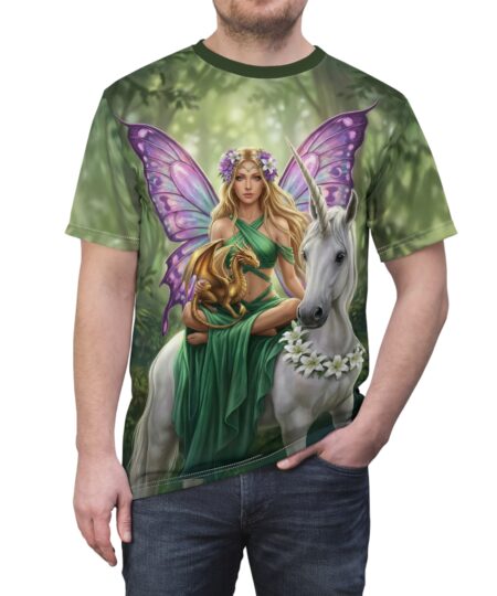 Fairy and Unicorn All-Over Print Tee — Enchanted Forest Fantasy Shirt