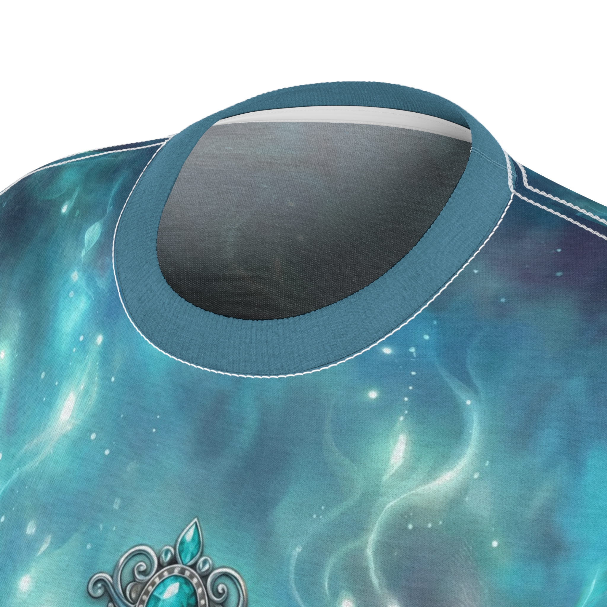 Mystic Teal Galaxy Women's Tee — Gem Emblem All-Over Print - Image 6
