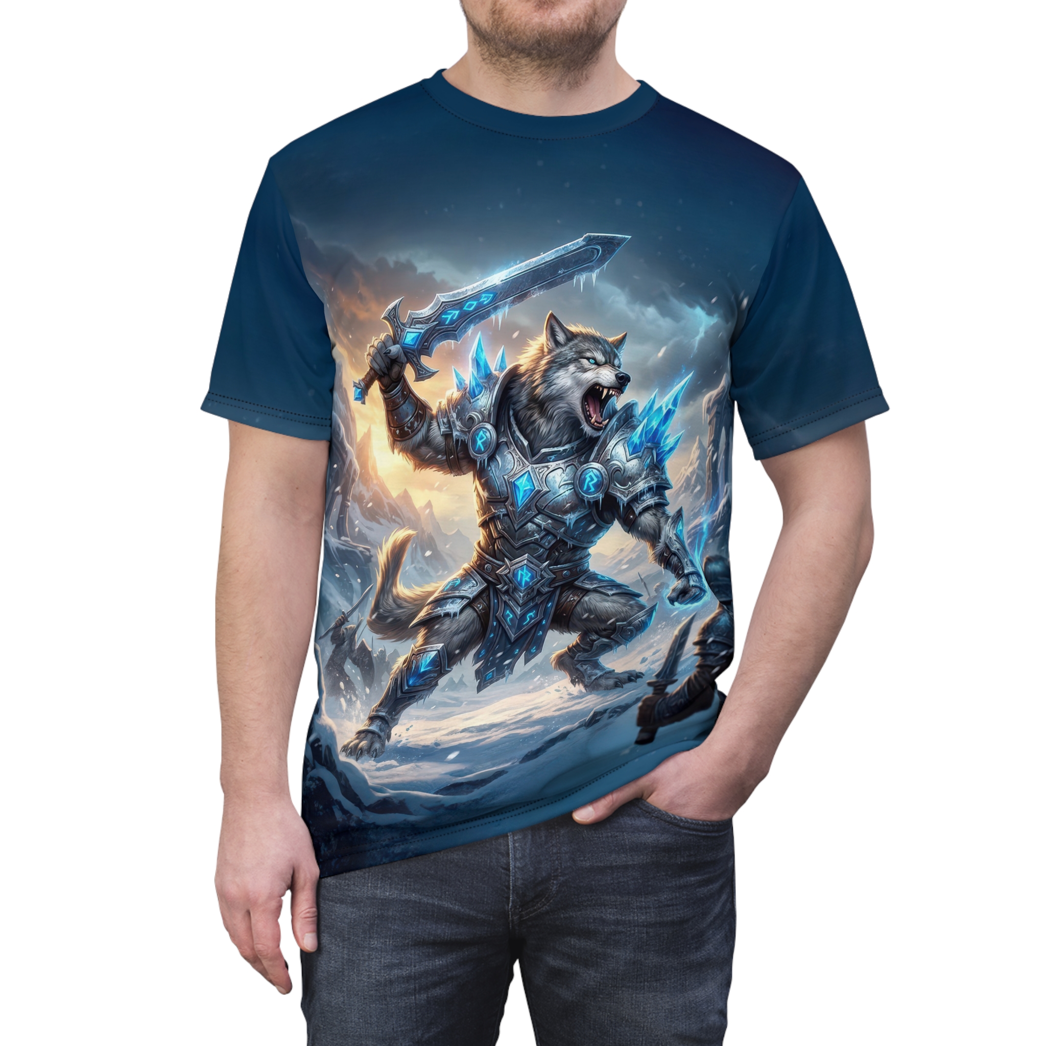Armored Wolf Warrior Tee — Fantasy Ice Knight All-Over Print