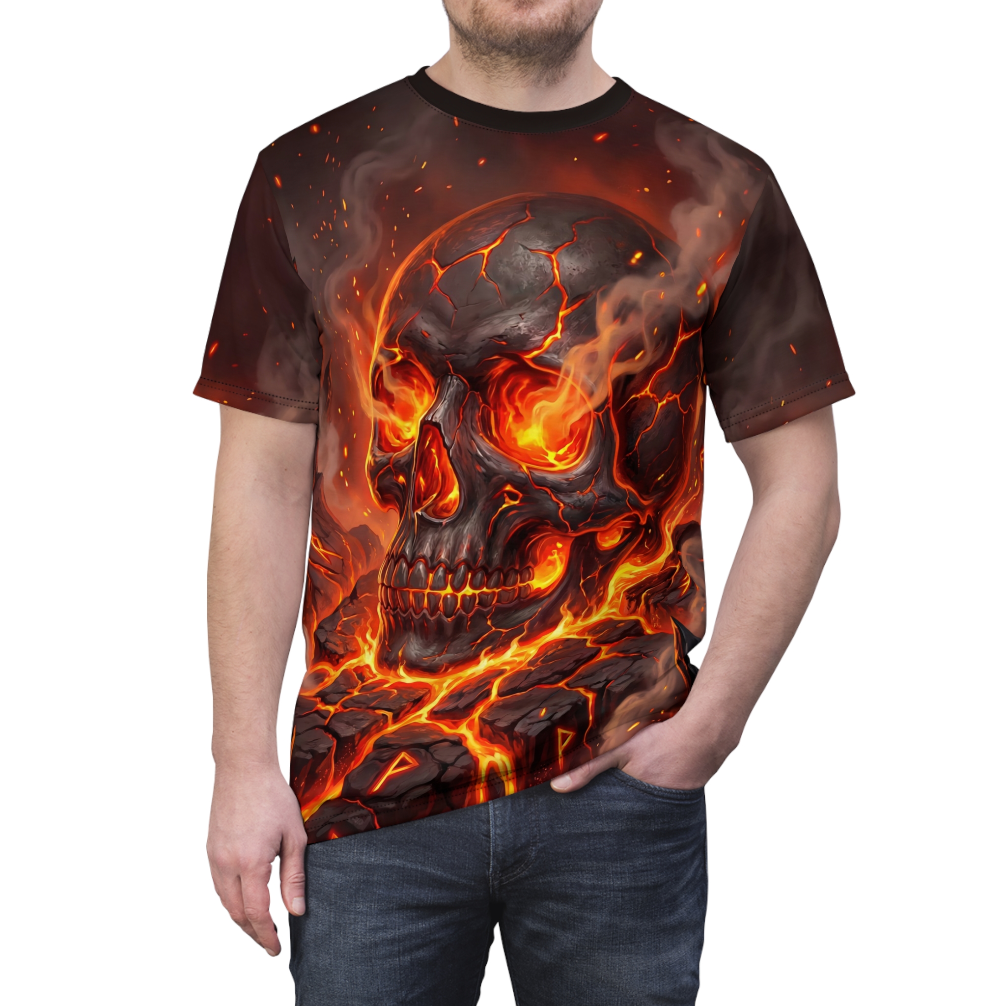 Flaming Skull All-Over Graphic Tee