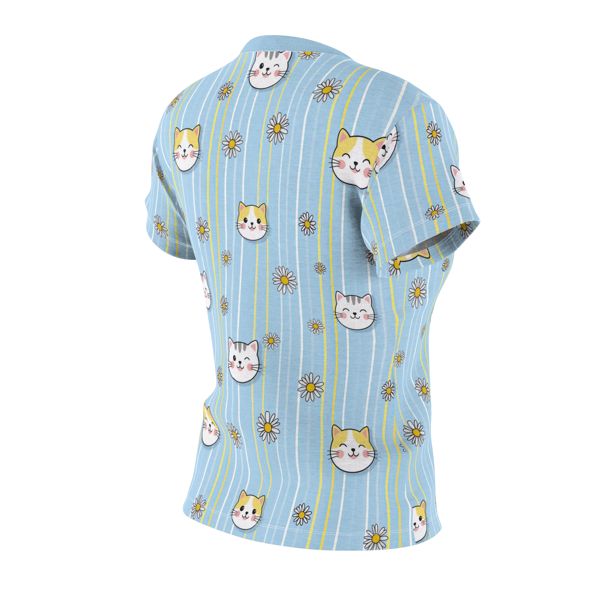 Blue Daisy & Cute Cat Faces Women's Tee — All-Over Print - Image 4