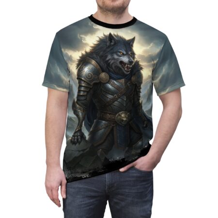 Stylish Armored Wolf Warrior Tee — Fantasy Werewolf All-Over Print Shirt – durable everyday unisex apparel