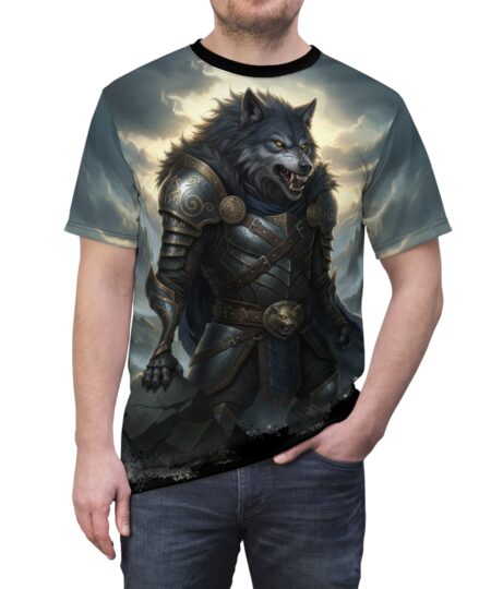 Armored Wolf Warrior Tee — Fantasy Werewolf All-Over Print Shirt