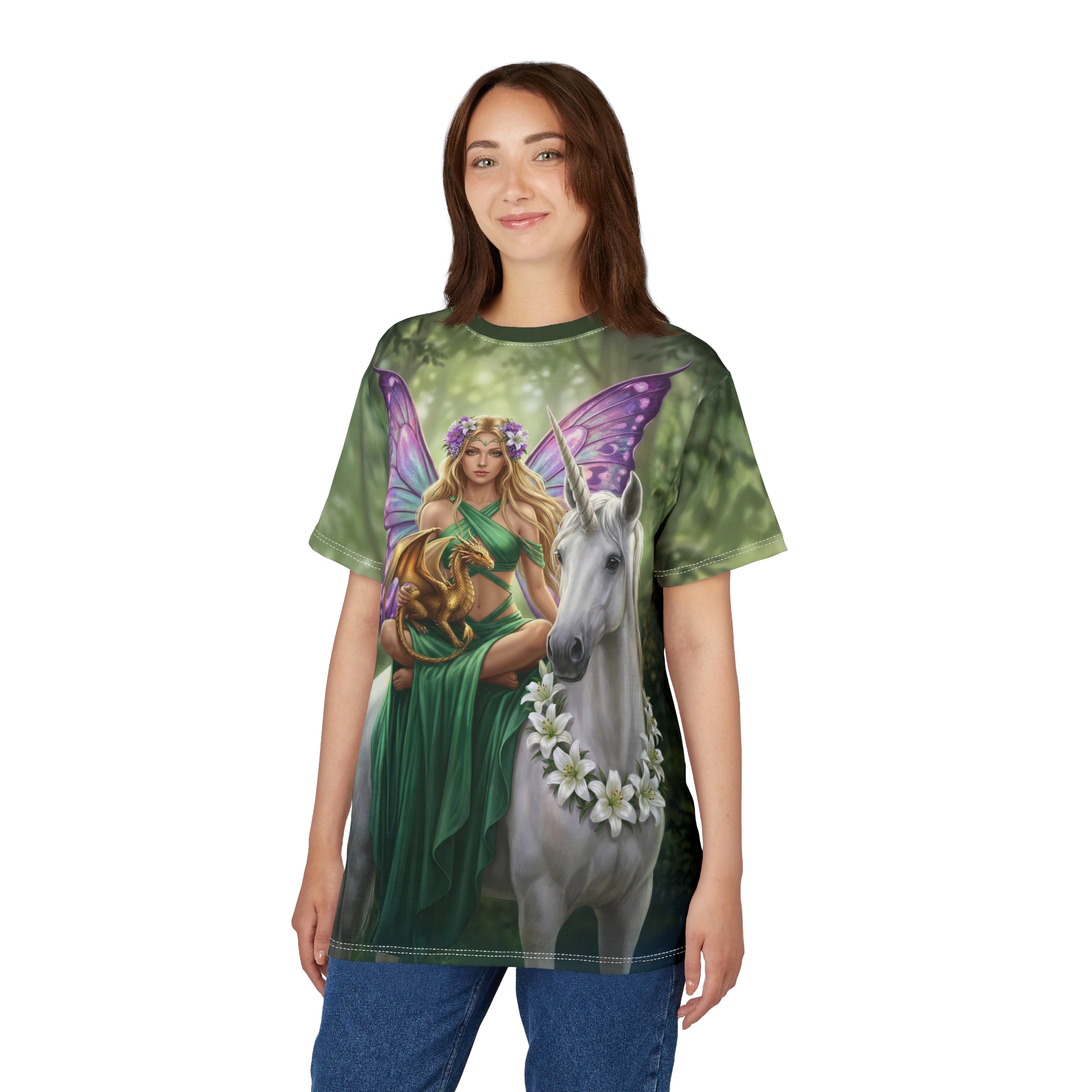 Fairy and Unicorn All-Over Print Tee — Enchanted Forest Fantasy Shirt - Image 6