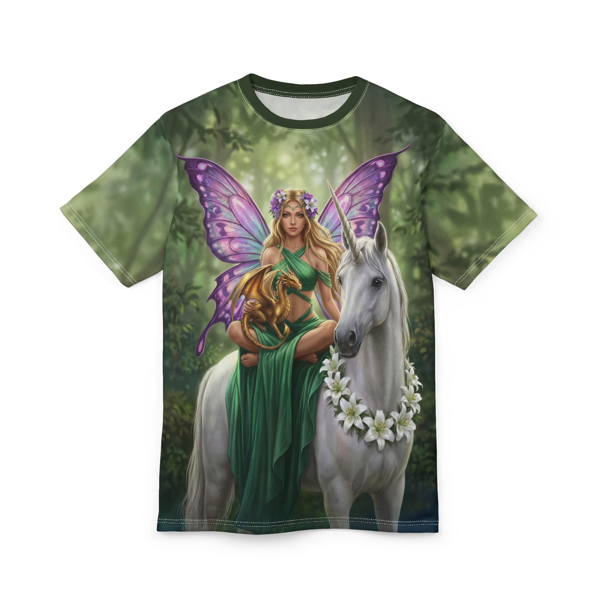 Fairy and Unicorn All-Over Print Tee — Enchanted Forest Fantasy Shirt - Image 3