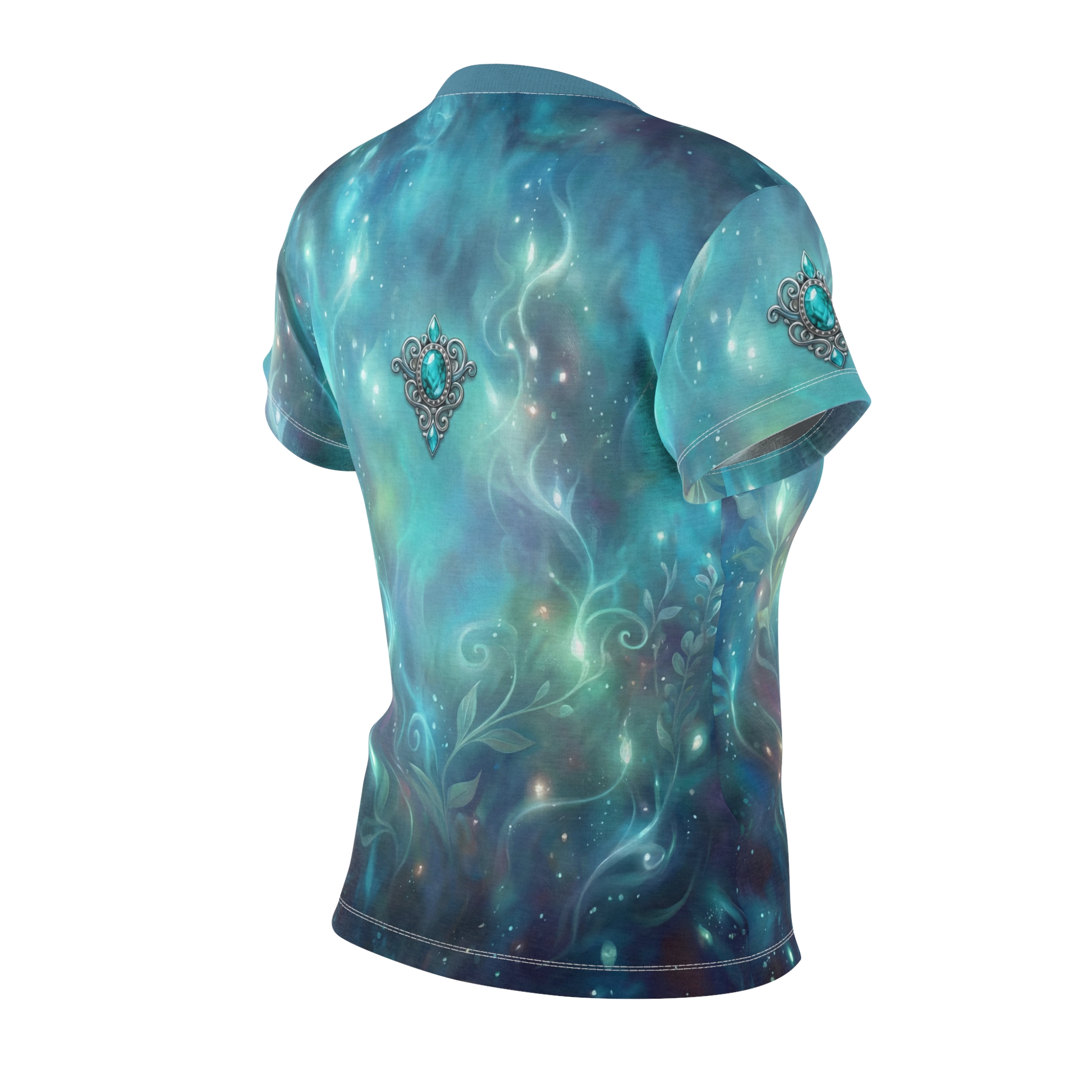 Mystic Teal Galaxy Women's Tee — Gem Emblem All-Over Print - Image 4