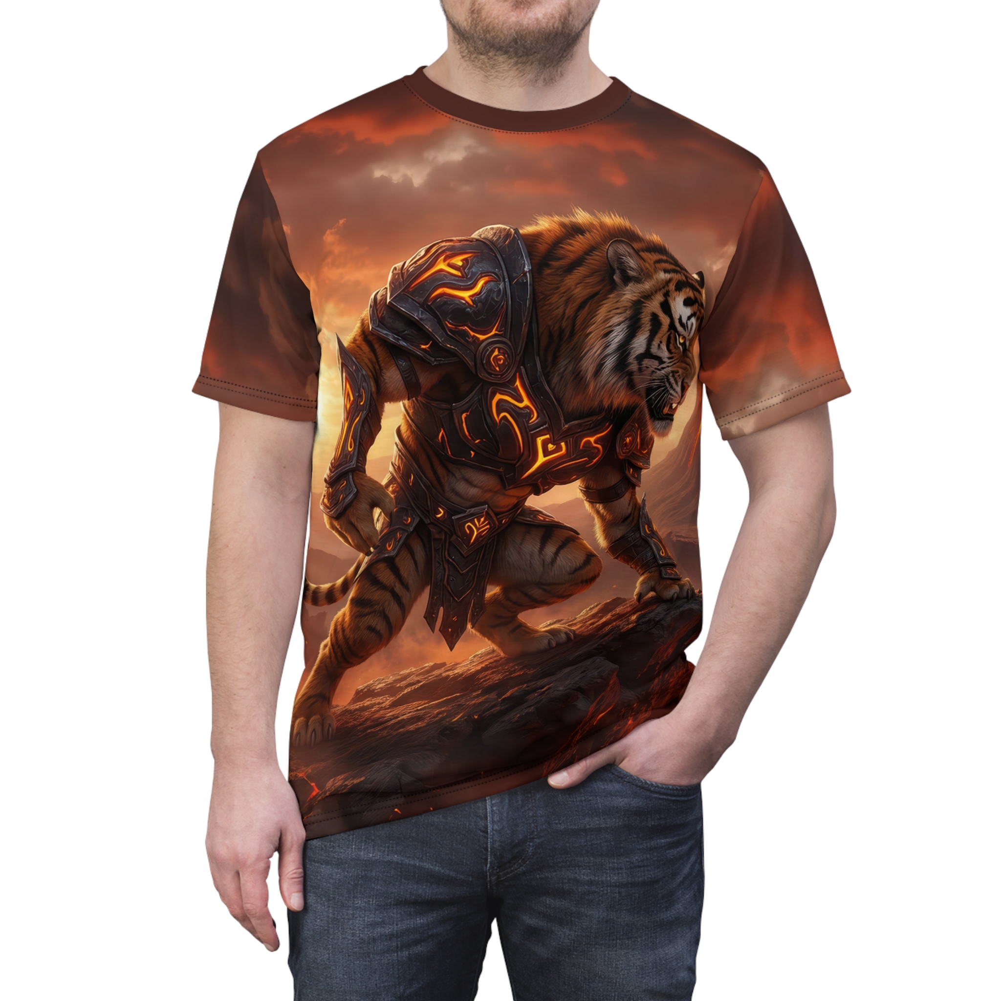 Tiger Warrior Graphic Tee — Fantasy Battle Armor All-Over Print