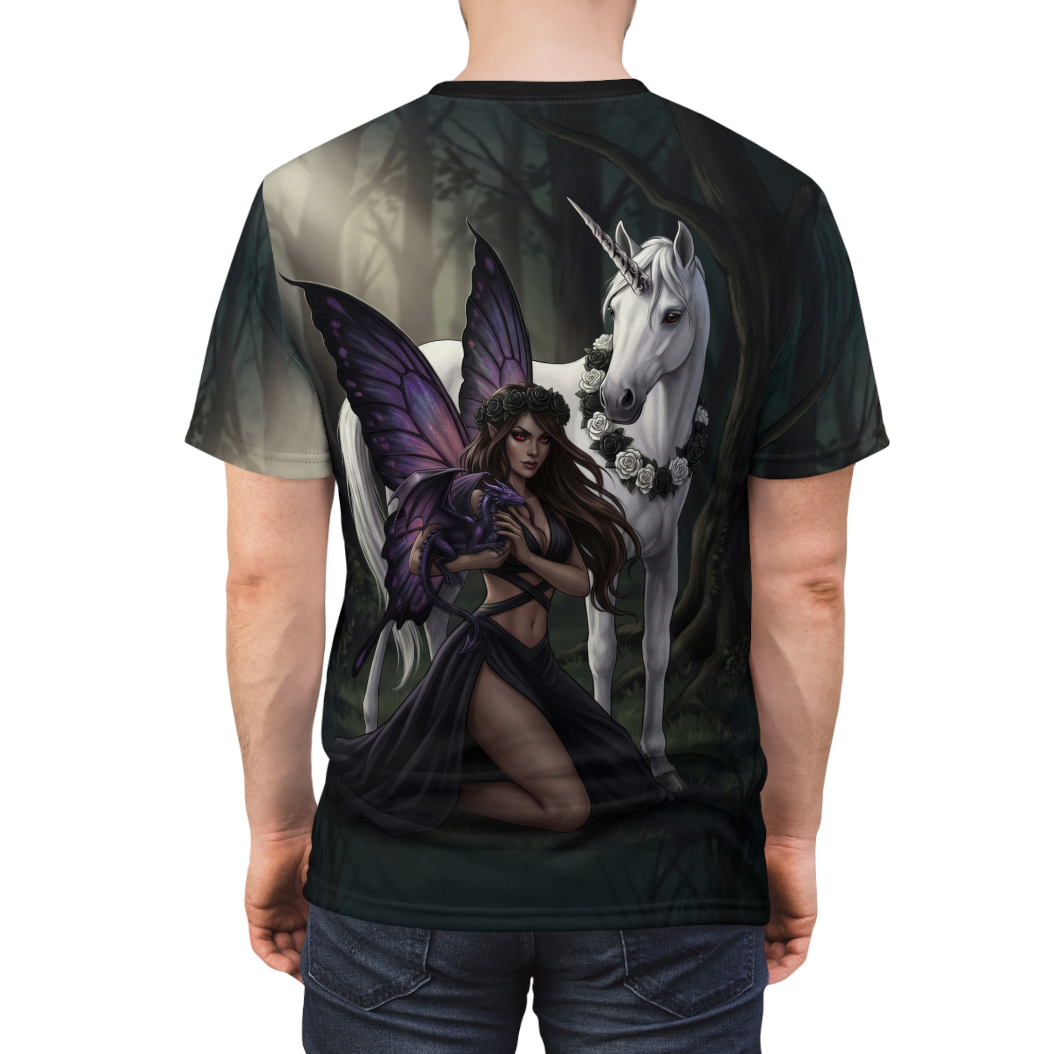 Unicorn & Fairy All-Over Print Tee — Fantasy Woodland Graphic Shirt - Image 3