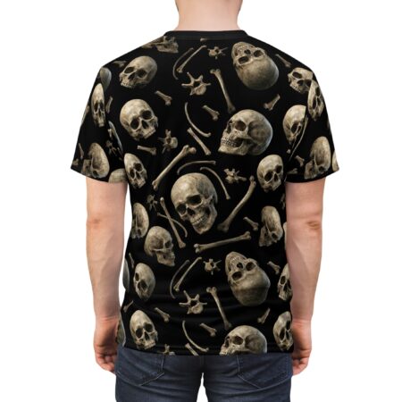 Vibrant Skull Pattern Tee — Vintage Bone All-Over Print – eye-catching full print casual top