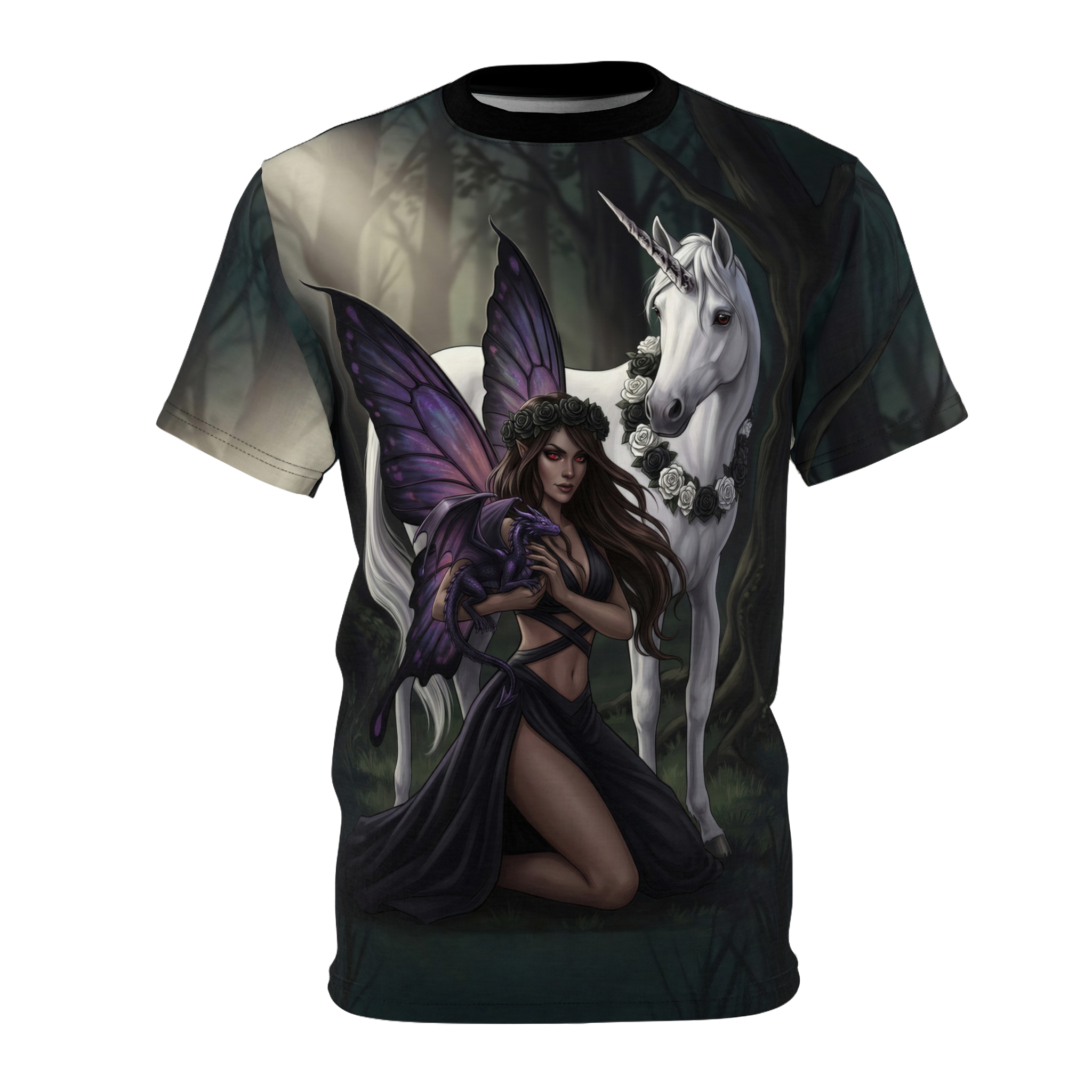 Unicorn & Fairy All-Over Print Tee — Fantasy Woodland Graphic Shirt - Image 4