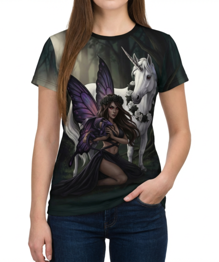 Unicorn & Fairy All-Over Print Tee — Fantasy Woodland Graphic Shirt