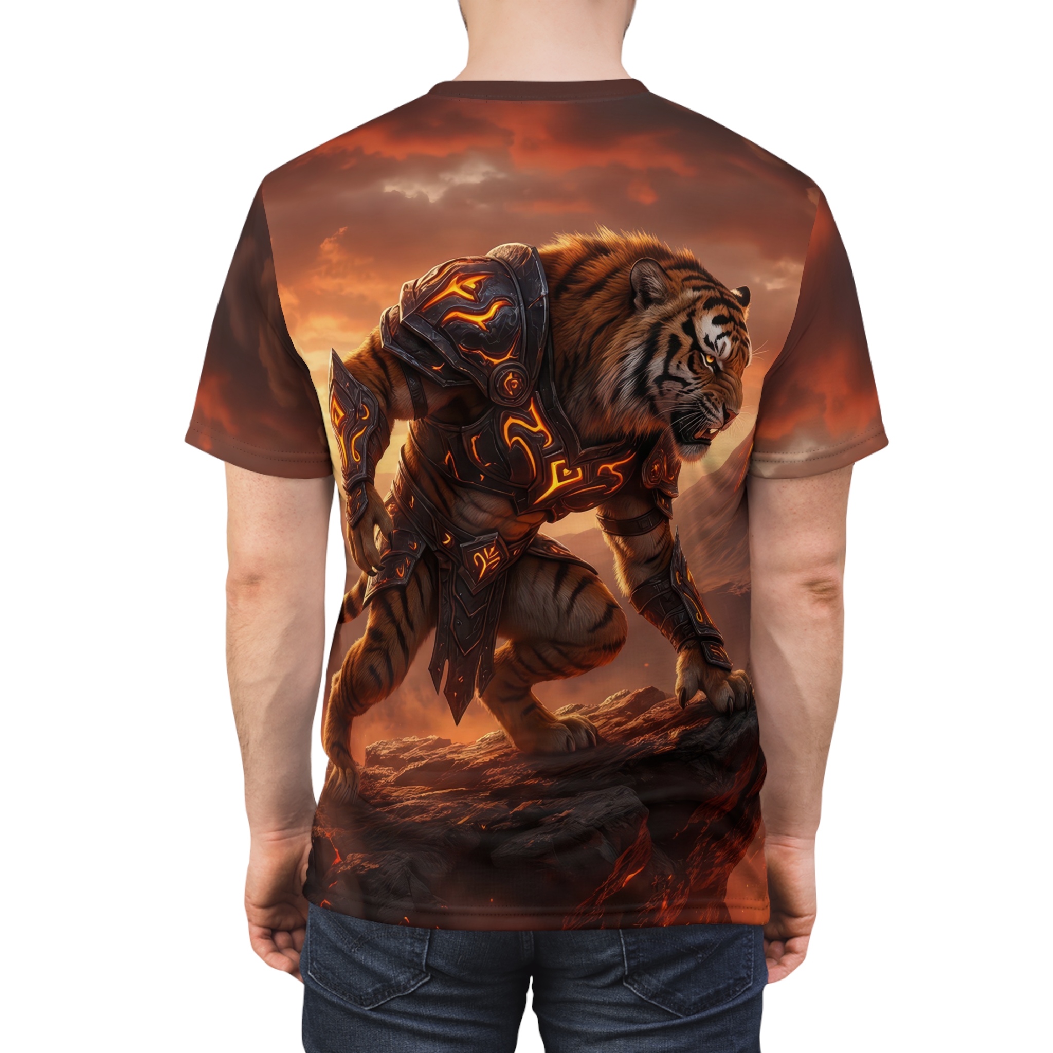 Tiger Warrior Graphic Tee — Fantasy Battle Armor All-Over Print - Image 2