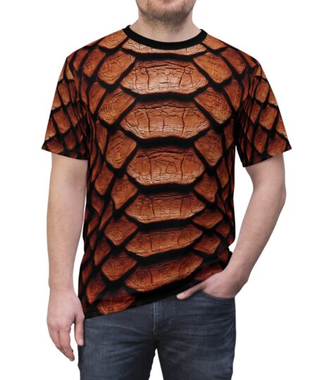 Dragon Scale Armor Print Tee — Orange Dragon / Reptile Pattern All-Over T-Shirt