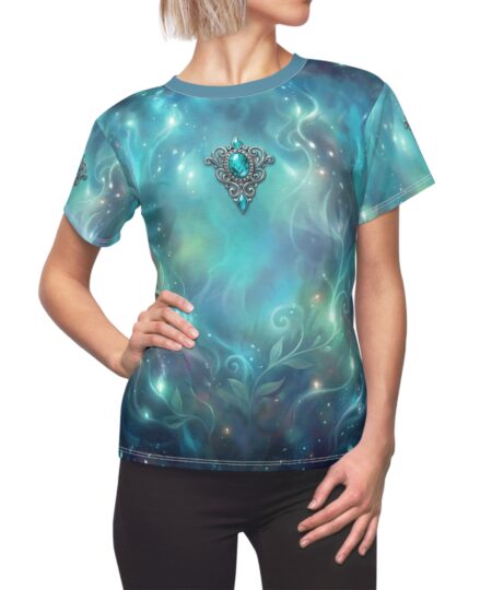 Mystic Teal Galaxy Women's Tee — Gem Emblem All-Over Print
