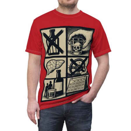 Vibrant Alcohol Awareness Graphic Tee — 'Alcohol Addiction ' Vintage Health Poster Design – eye-catching full print casual top