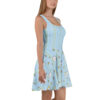 Comfortable Blue Daisy & Cute Cat Faces Women's Skater Dress – trendy women’s skater outfit