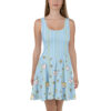 Comfortable Blue Daisy & Cute Cat Faces Women's Skater Dress – trendy women’s skater outfit