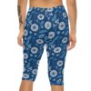 Sleek Blue Floral Capri Leggings - Navy Botanical Print Women’s – breathable activewear capri leggings - Detail View 2
