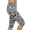 Comfortable Capri Leggings - Bold Black / White Tribal Faces All Over Print – flattering capri-length all-over print leggings - Detail View 4