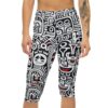 Comfortable Capri Leggings - Bold Black / White Tribal Faces All Over Print – flattering capri-length all-over print leggings - Main View