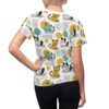 Cute cat graphic all over print sublimation tee featuring cartoon felines and abstract shapes in a seamless repeat pattern.