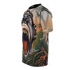 A roaring gorilla face dominates this all over print t-shirt, surrounded by lush jungle foliage and warm sunset tones.